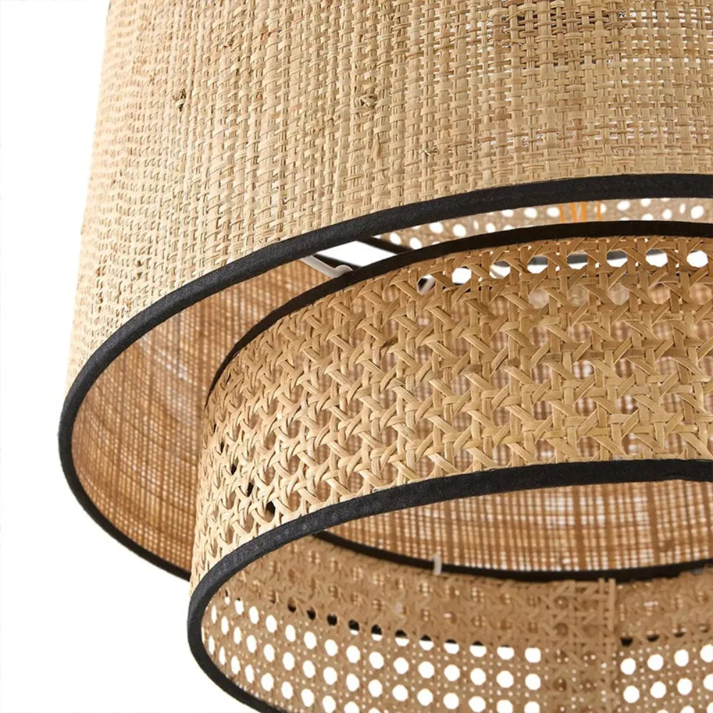 lustre moderne tissé main lampe suspendue beige noir géométrique 40cm