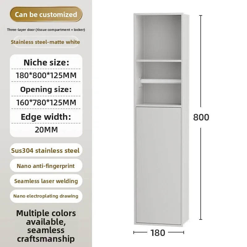 meuble rangement toilette gris moderne compartiment serviettes porte coulissante fixations invisibles 180x800x125mm