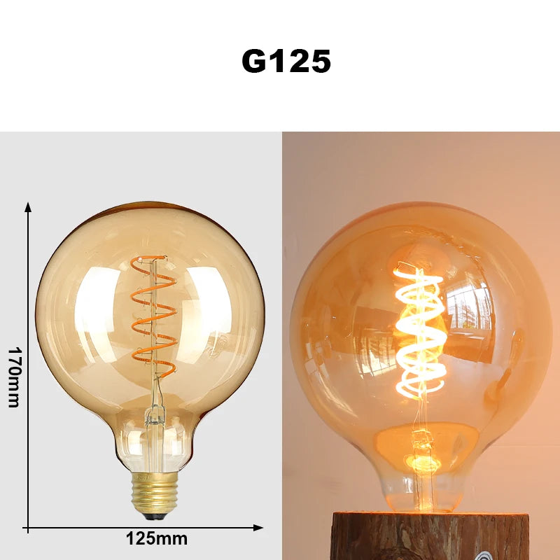 ampoules led transparentes spirale dorée vintage filament e27 220v 4w a60 st64 t45 g80