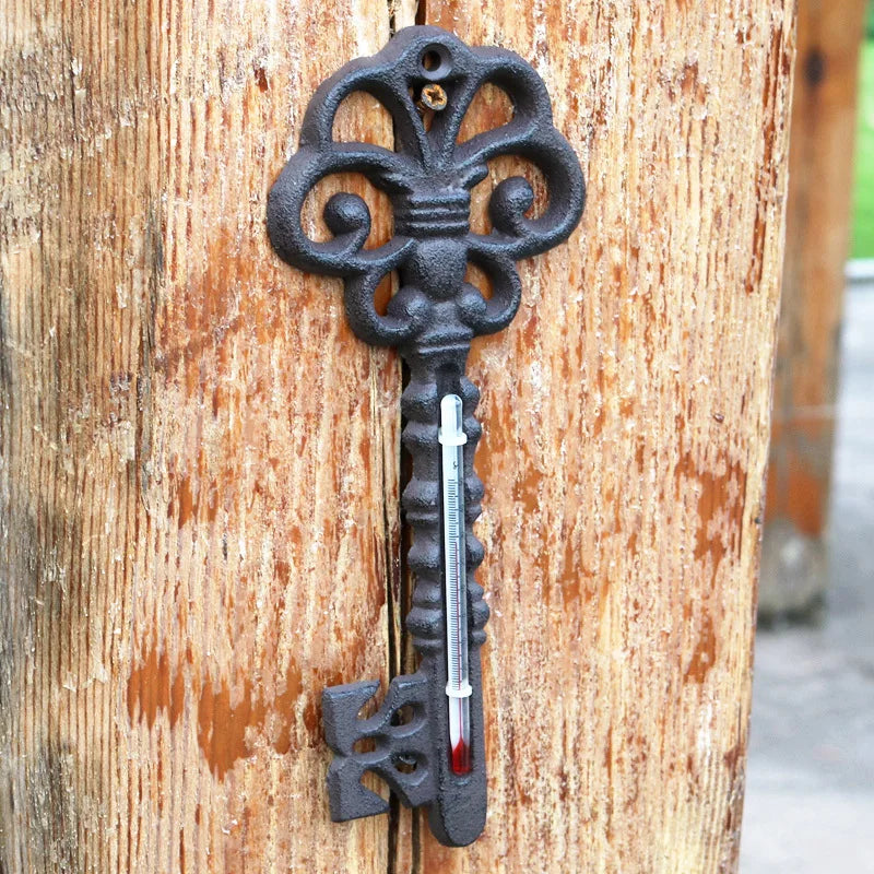 thermomètre clé vintage décoration murale ornements floraux noir rouge blanc rustic