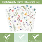 serviettes festives fleurs colorées assiettes verres nappe anniversaire décoration table pâques Blanc multicolore