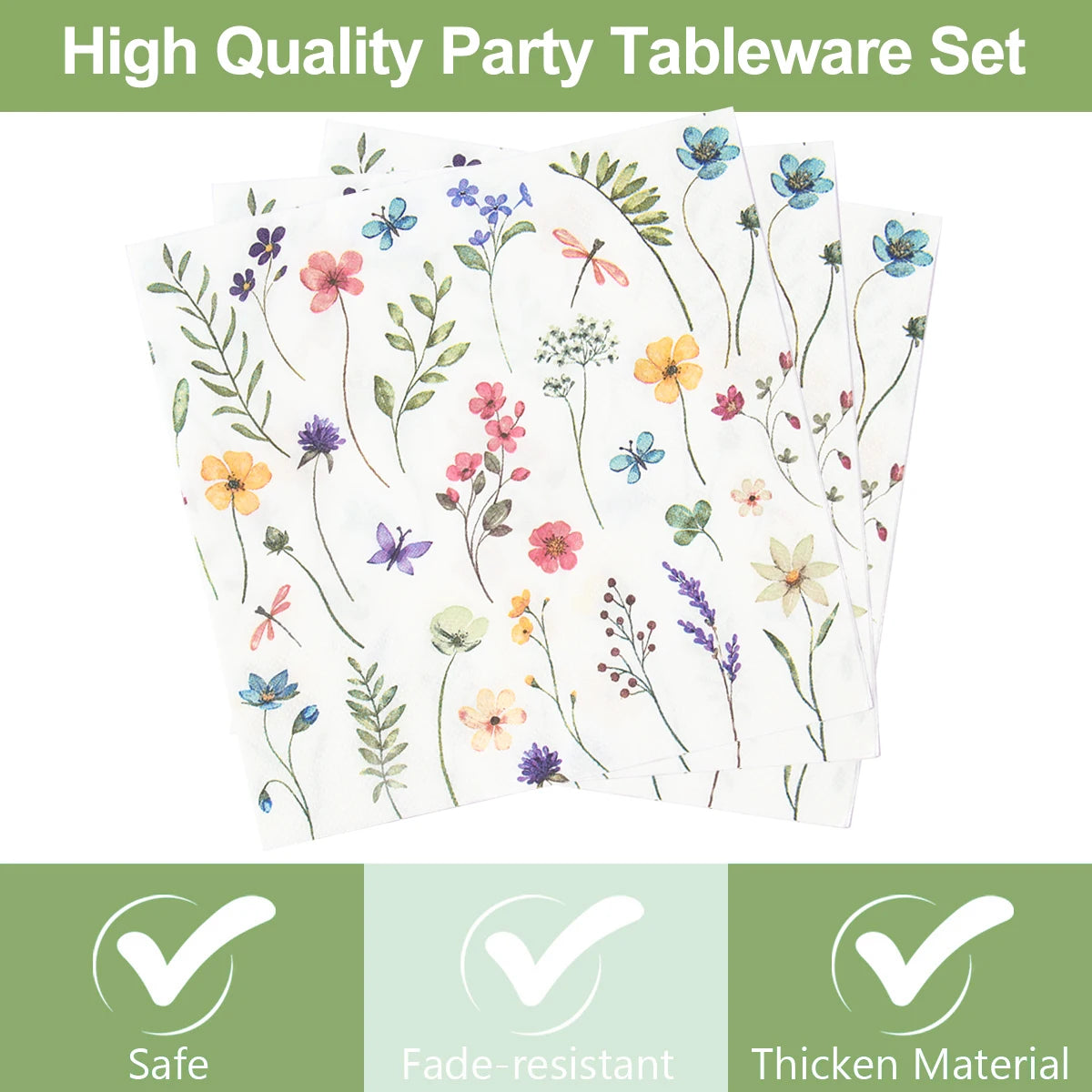 serviettes festives fleurs colorées assiettes verres nappe anniversaire décoration table pâques Blanc multicolore