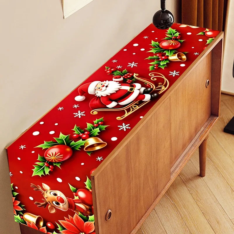 table noël polyester motifs noël père noël renne flocons or rouge blanc hiver traditionnelle