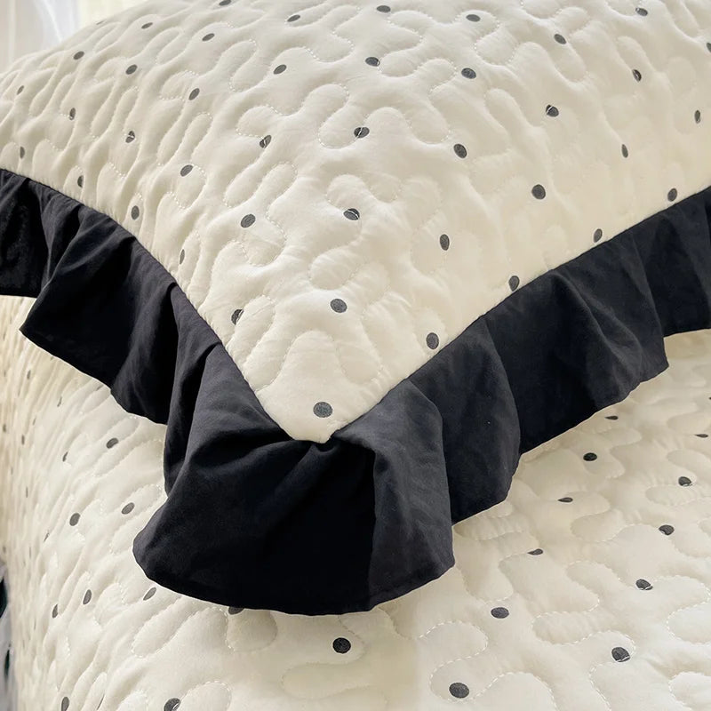 taies d'oreiller polyester non toxique motif points doux blanc housse lit couple usage domestique