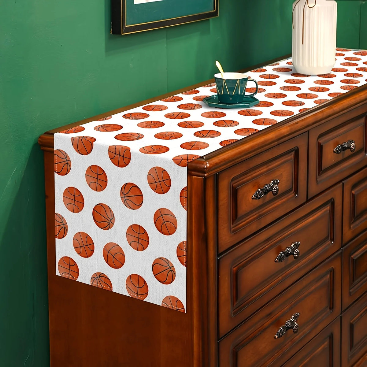 nappe rectangulaire basketball motifs ballons blanc moderne décoration maison festive orangée marron