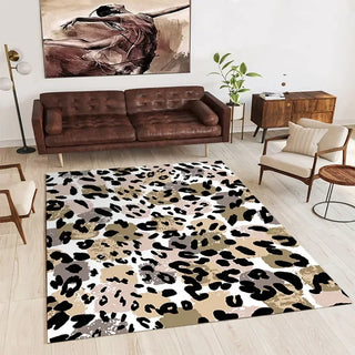 Tapis léopard nordique polyester luxueux anti-dérapant lavable pour salon déco