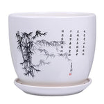 vase decoratif art traditionnel chinois cache pot fleurs oiseaux calligraphie chinoise blanc rouge vert