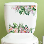 autocollant mural décoration toilettes motif feuilles fleurs floral opaques blanc