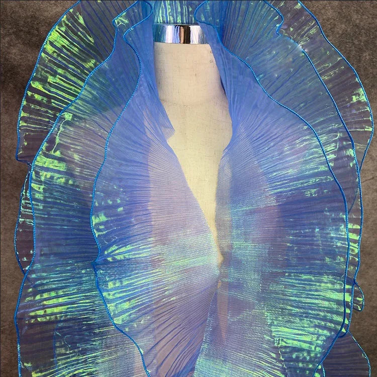 foulard élégant polyester semi transparent vert noir rayures verticales fronces 15cm écologique soluble eau