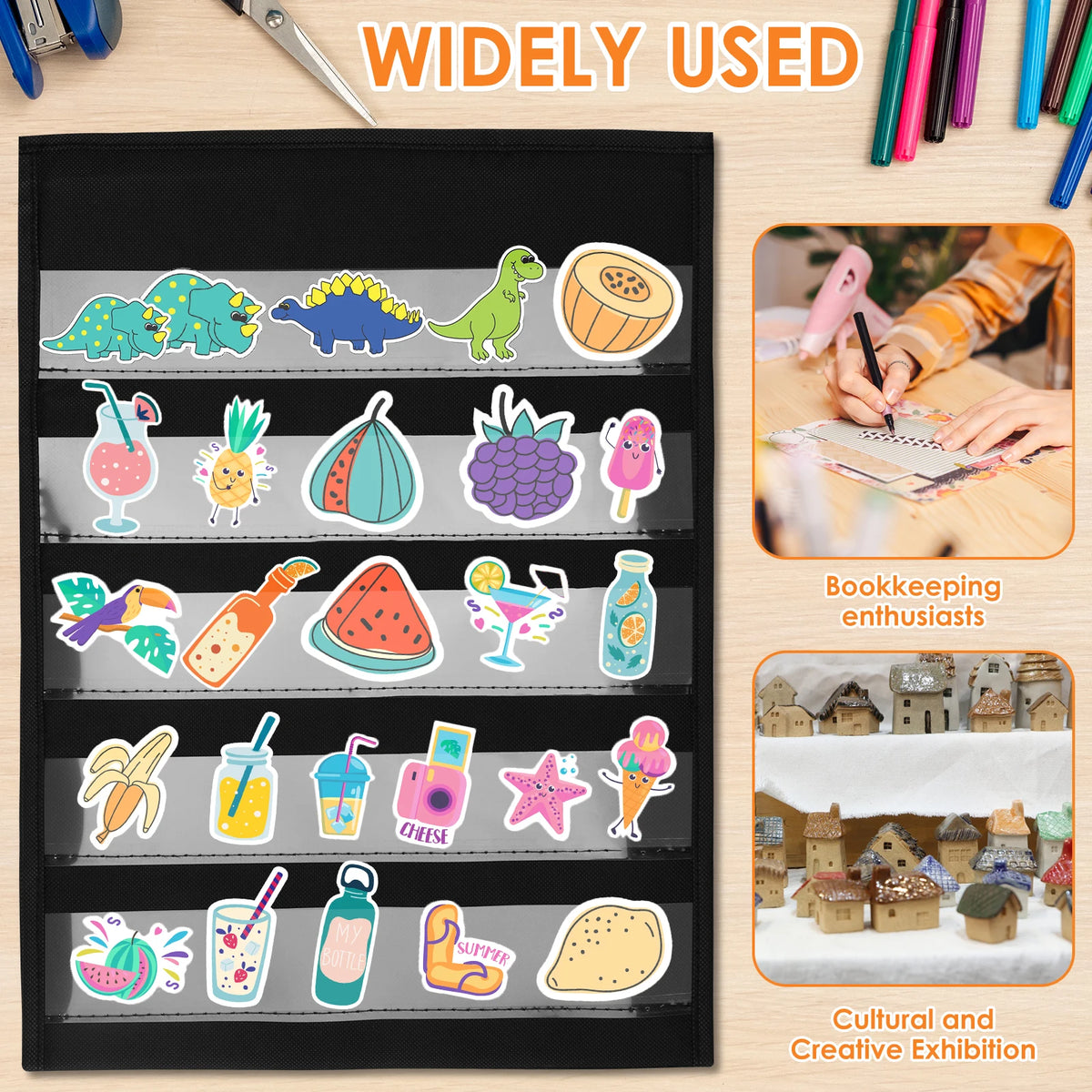 porte stickers pliable noir moderne stickers autocollants pvc transparent compartiments organisation événementnels affichages