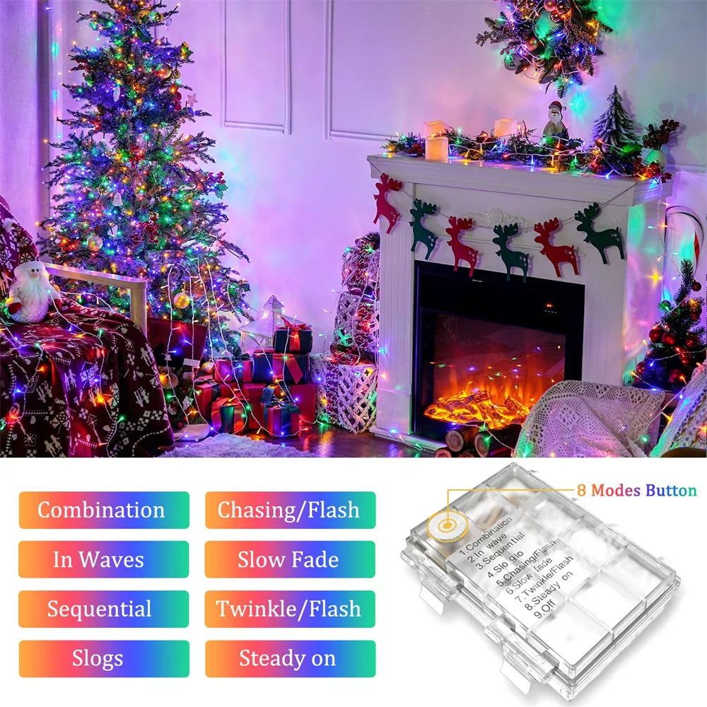 guirlande lumineuse led multicolore moderne décoration noël modes télécommande batterie aa festive salon