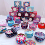 bougies parfumées cire soja parfum mandala boho chic bleu rose noir blanc aromathérapie