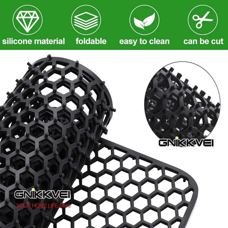 tapis cuisine silicone hexagones moderne noir résistant chaleur antidérapant respectueux environnement