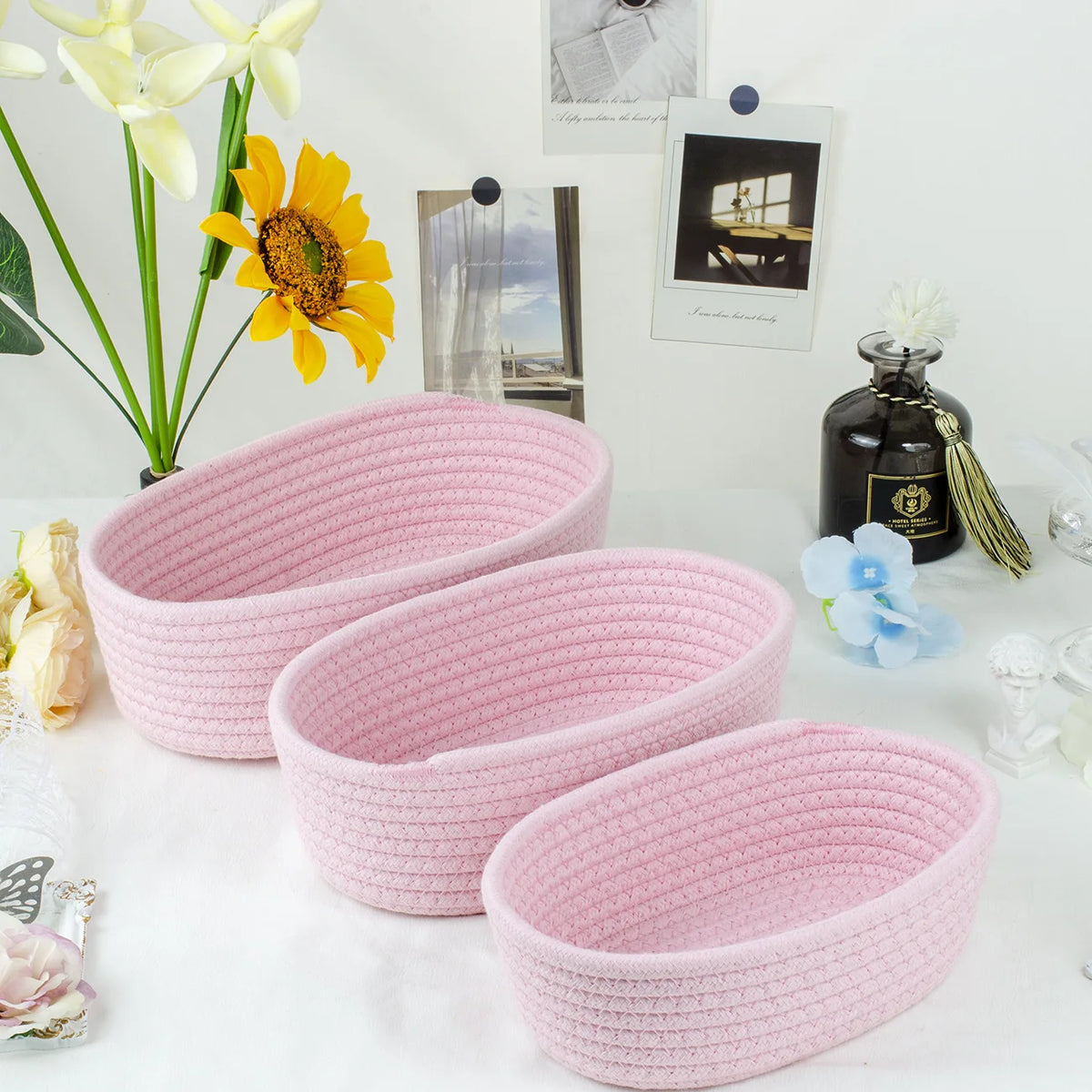 panier rangement tissu tressé pliable jouets cosmétiques maison gris blanc