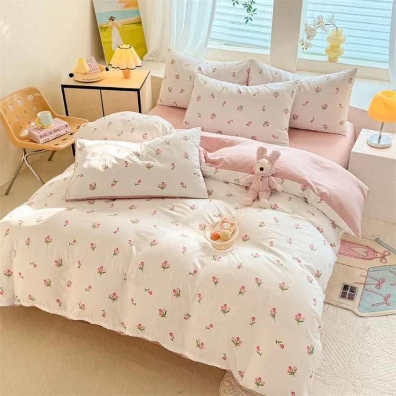 ensemble literie moderne blanc rose fleurs petites taies d'oreiller couverture peluche étudiant chambre dormir