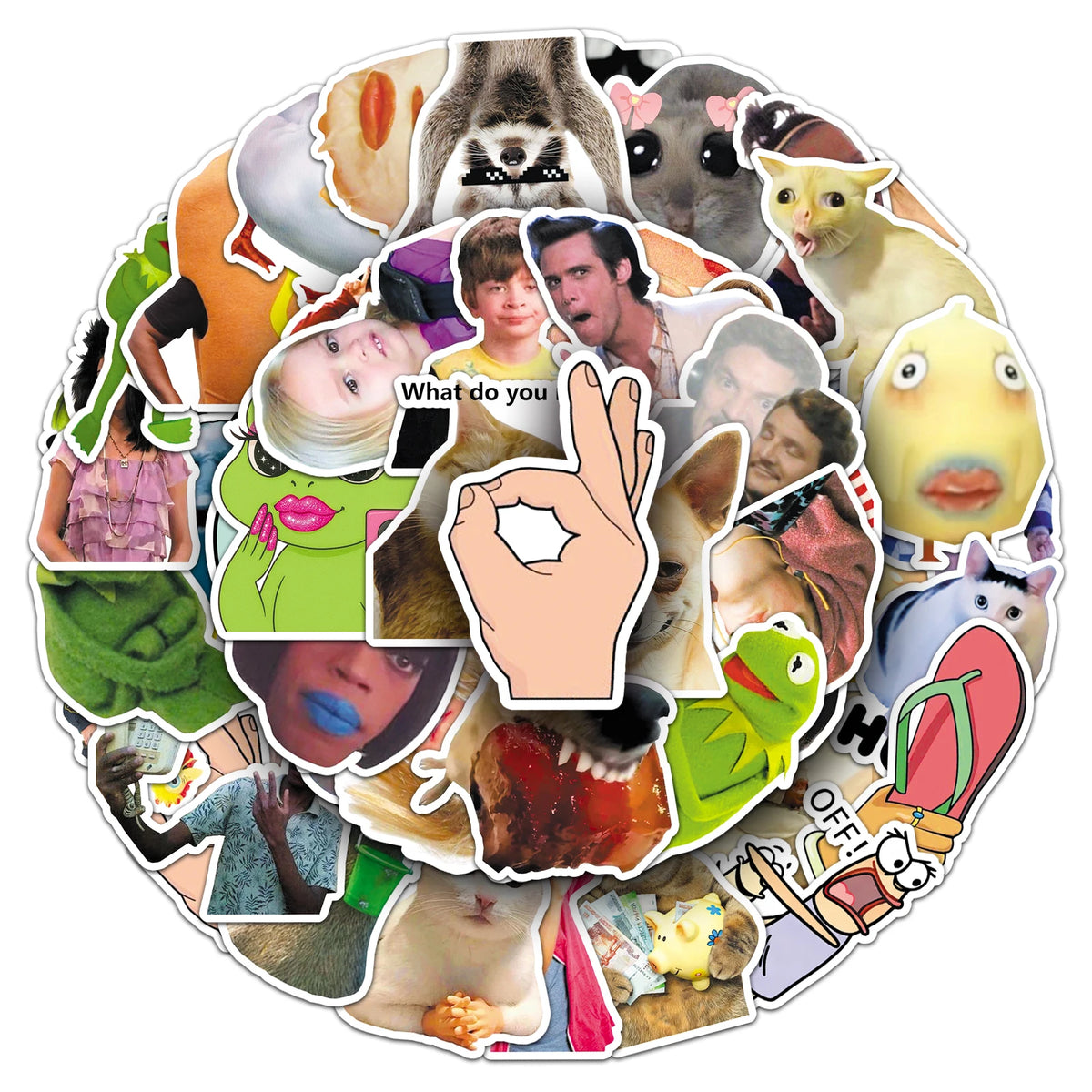 stickers humoristiques memes internet multicolores adhésifs feuillets variés personnages expressions faciales