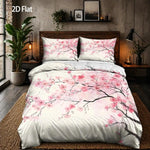 ensemble literie floral housse couette taies oreiller fleurs cerisier printemps moderne blanc rose noir