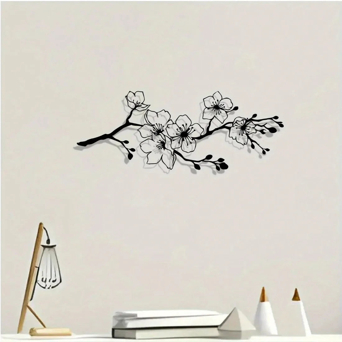 décoration murale moderne branche fleurs blanches adhésive salon intérieur extérieur noir