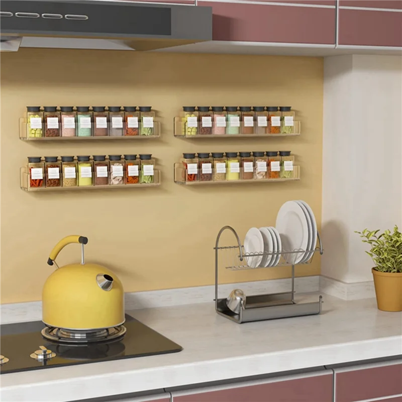 rangement mural épices transparent moderne vis fixations compartiments cuisine organisation.storage holder spice acrylic transparent