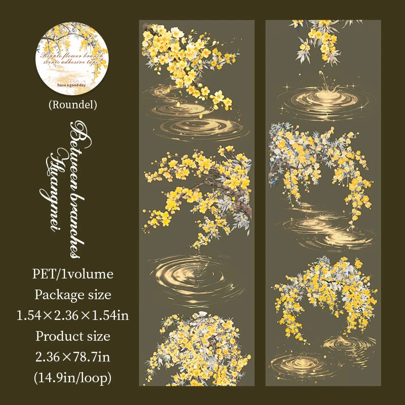 rubans décoratifs transparents fleurs feuilles adhésifs naturels floral vert blanc violet rose jaune