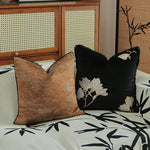 coussin carré brodé fleur dorée nordique marron clair noir élégant décoration maison 45x45cm 50x50cm
