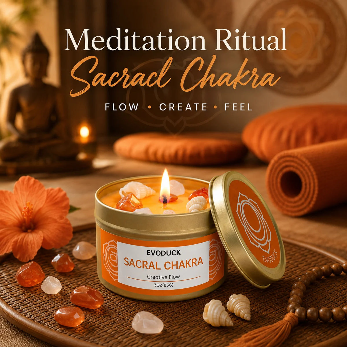 bougie parfumée cristal chakra sacral orange douce parfum floral cristal décoration maison yoga spiritualité