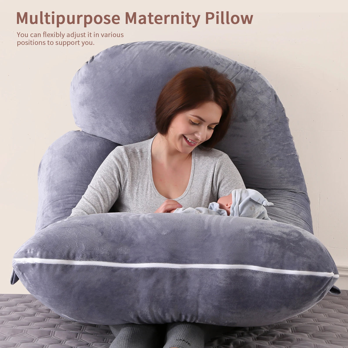 coussin maternité forme mousse mémoire forme gris velours doux support ventre confortable