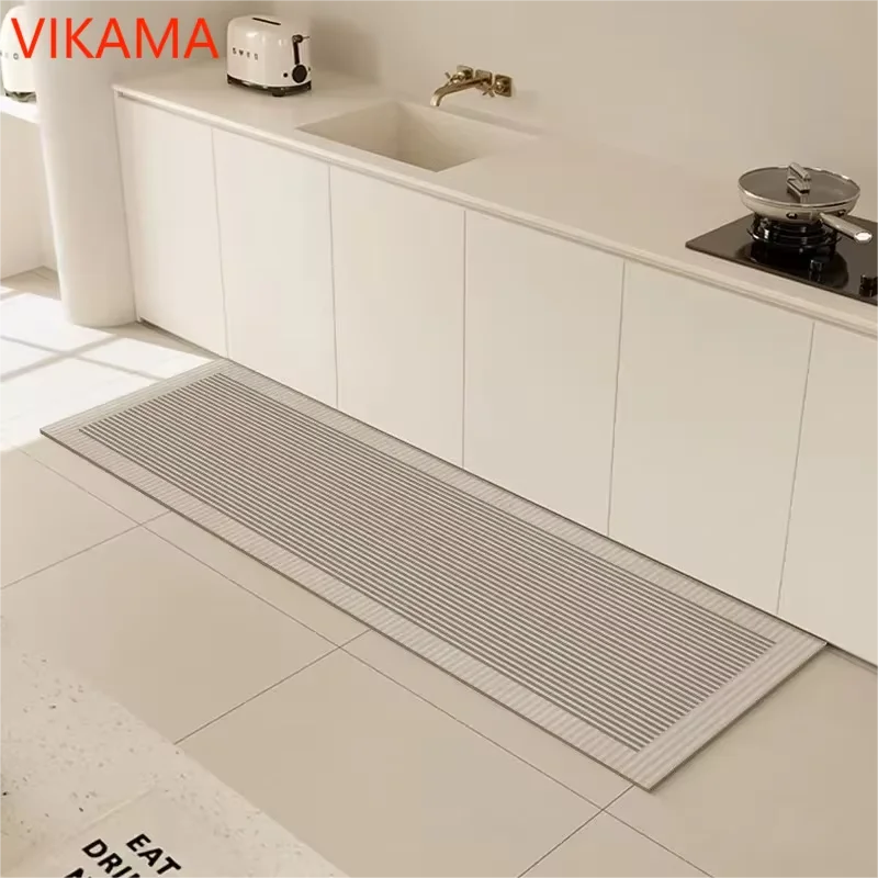 tapis sol antidérapant imperméable rayé gris clair moderne cuisine salle bain voyage prière