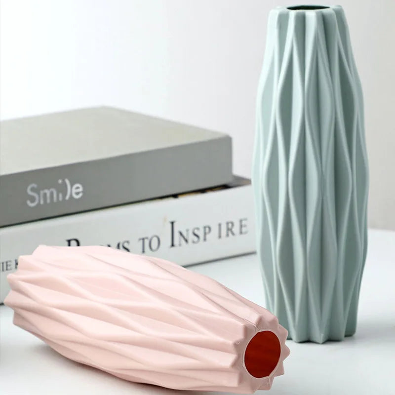 vases modernes vert pastel blanc rose texture géométrique minimaliste