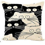 taie d'oreiller lin motif chats noir blanc moderne 45x45cm fixée