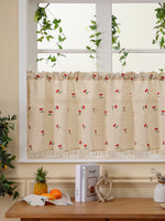 rideau lin brodé fleurs rouge vert beiges opaques tassels chambre cuisine 100x60cm 150x60cm 180x60cm