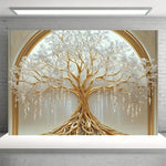décoration murale arbre vie branches dorées feuilles blanches moderne grande taille