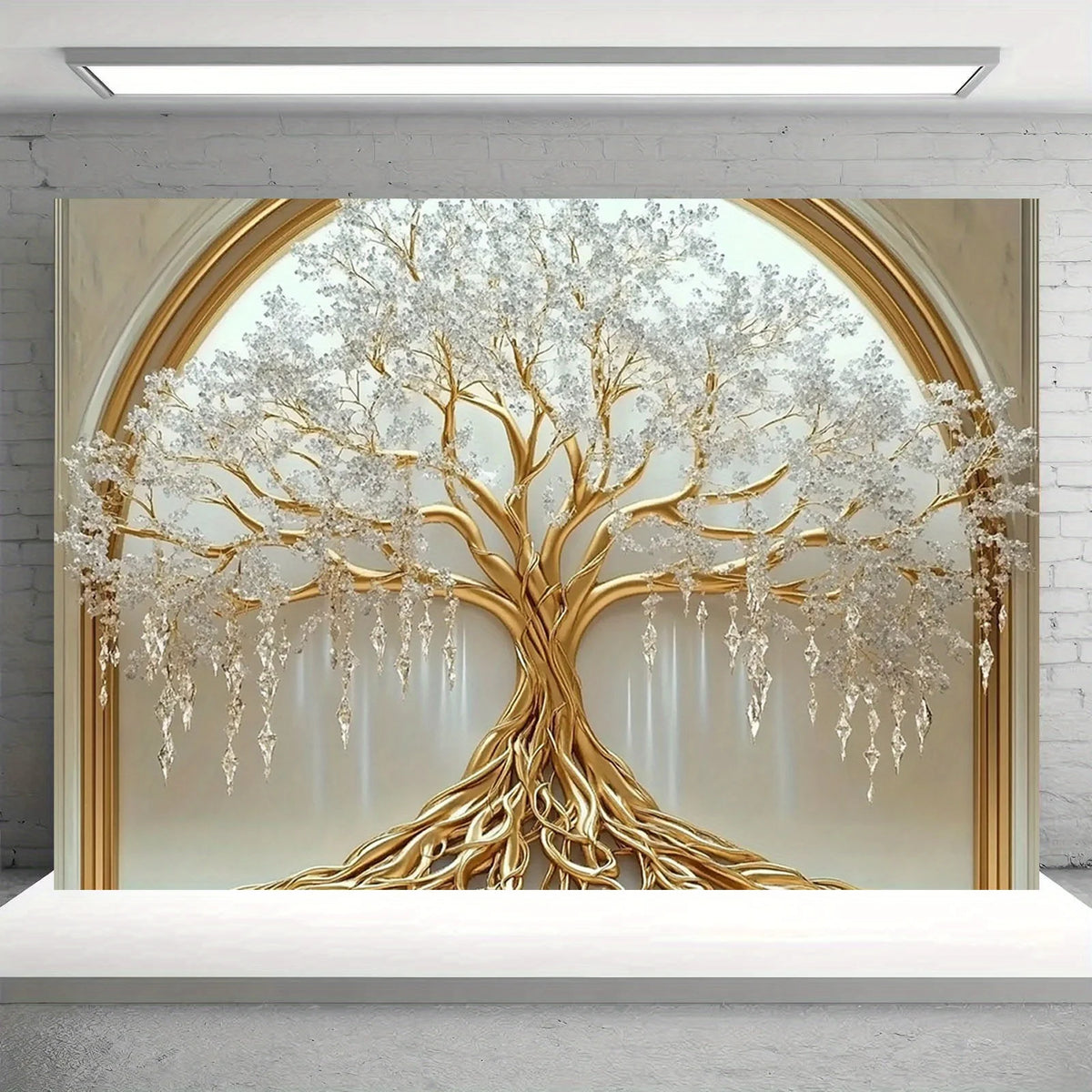 décoration murale arbre vie branches dorées feuilles blanches moderne grande taille