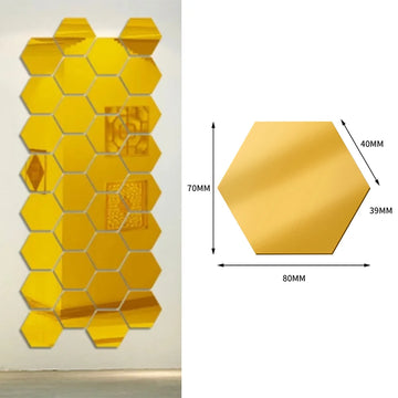 miroirs hexagonnels modernes adhésifs dorés argentés roses gris violets pack 24 pièces