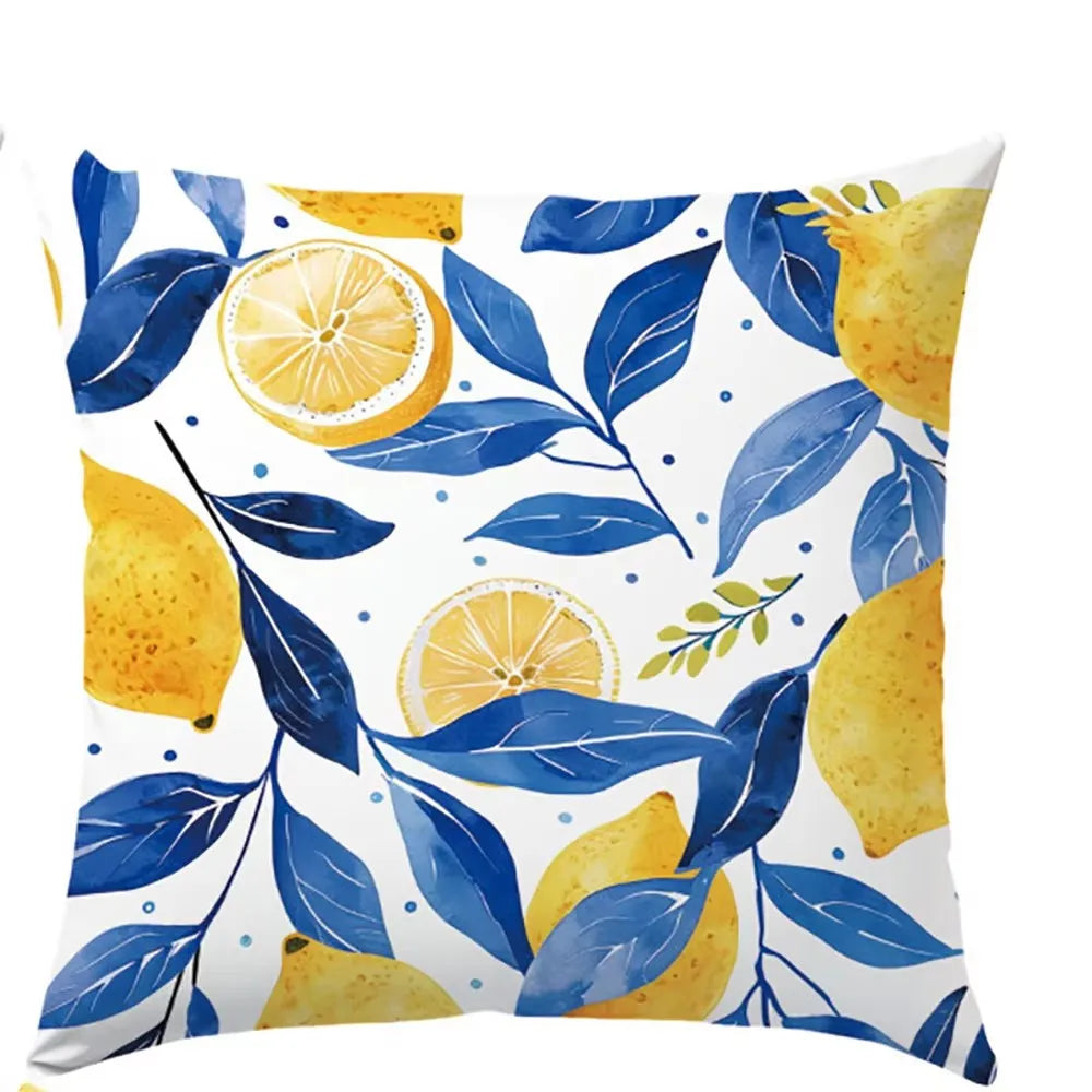 taies d'oreiller coton bleu citron modernes motif feuilles respectueux environnement pièces