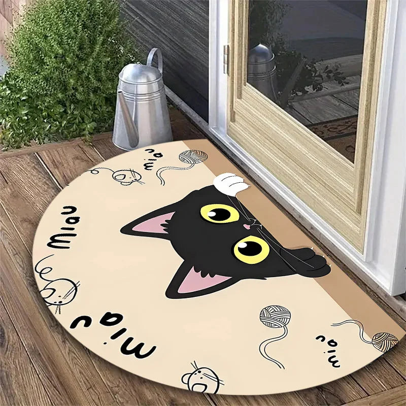 tapis antidérapant moderne chat noir pierres bleues ethnique intérieur extérieur chambre couloir cuisine