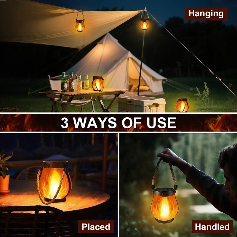 lanterne lumineuse effet flamme led rechargeable solaire moderne camping extérieur