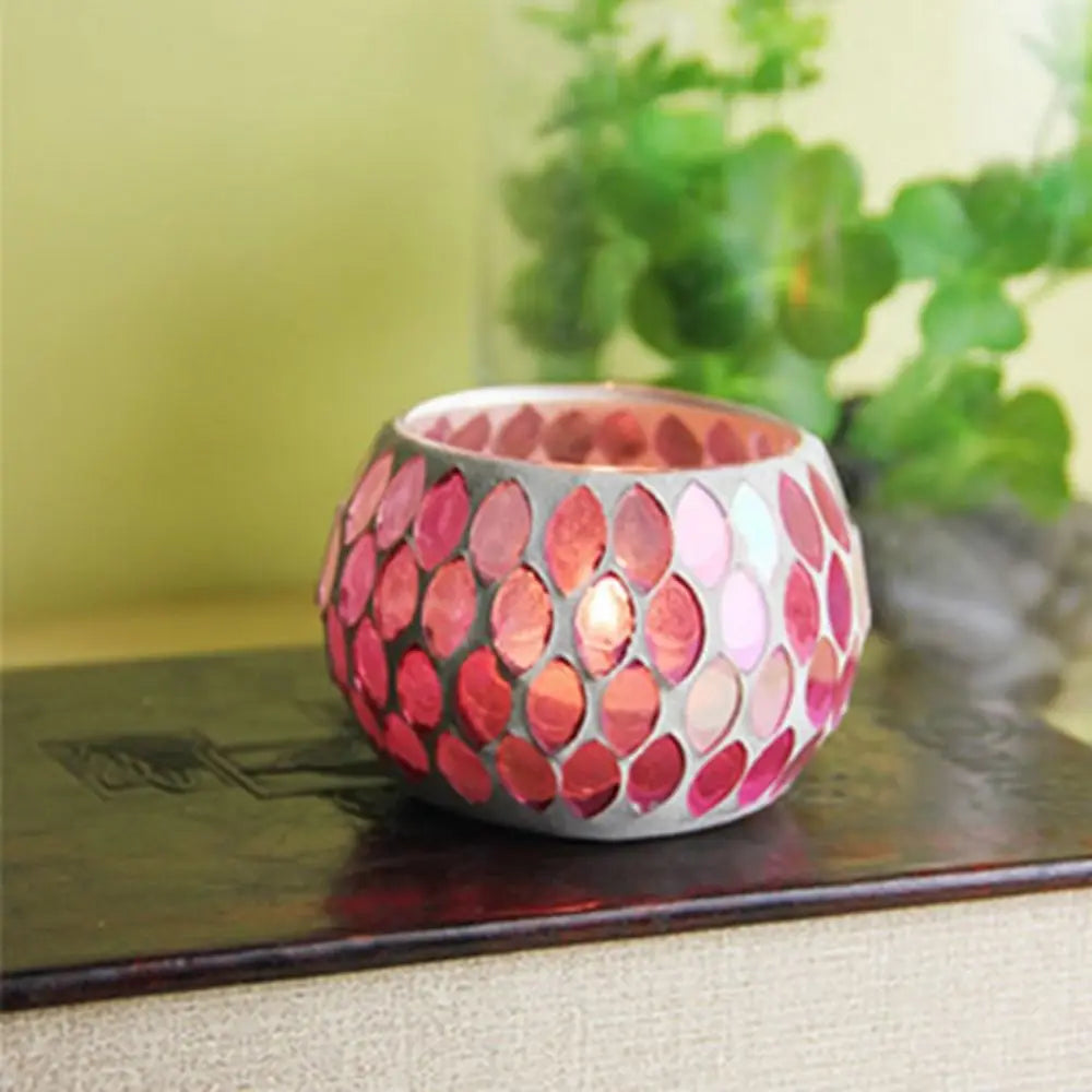 bougeoir mosaïque verre artisanal vert orange rouge blanc décoration maison table