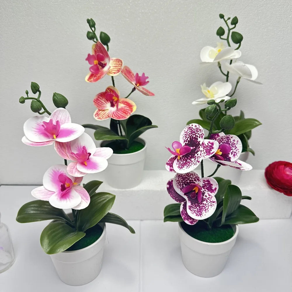 Orchidées artificielles rose blanc moderne pot extérieur intérieur accroché feuilles vertes fleurs imitation nature