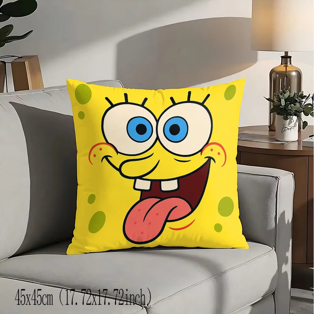 coussin carré jaune motif bob l'éponge décor maison cartoon eco friendly PLAID