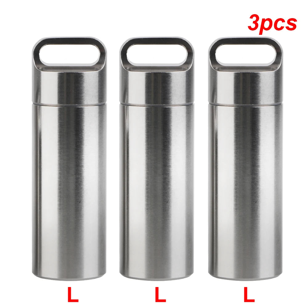 boîte rangement pilules acier inoxydable argenté moderne anneaux bouchons porte clés