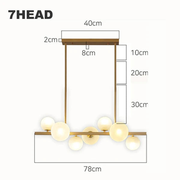 suspension lumineuse moderne or blanc boules translucides chaines interrupteur tactile
