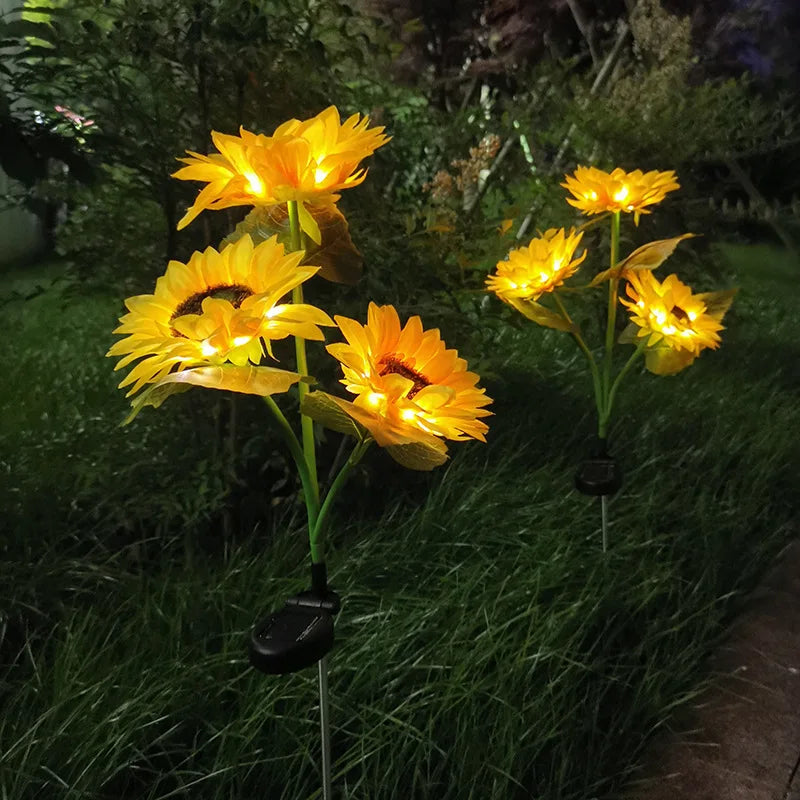 lampes solaires extérieures tournesol fleurs jaunes vert modernes jardin