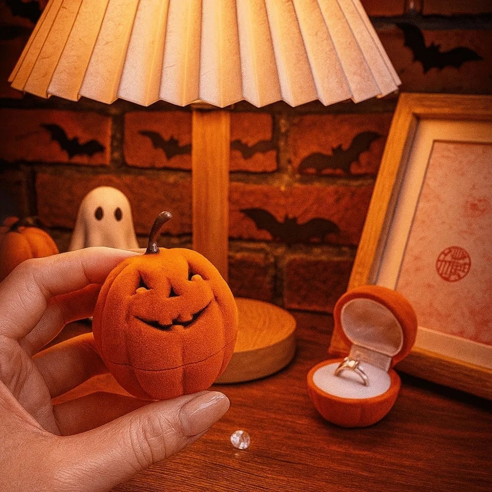 boîte bijoux citrouille halloween velours orange anti choc protection décoration organisation trésors