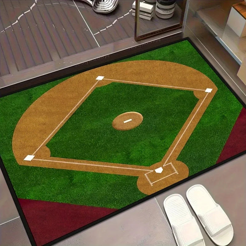 tapis antidérapant motif baseball fleur vert moderne salon bain extérieur résistant décoloration