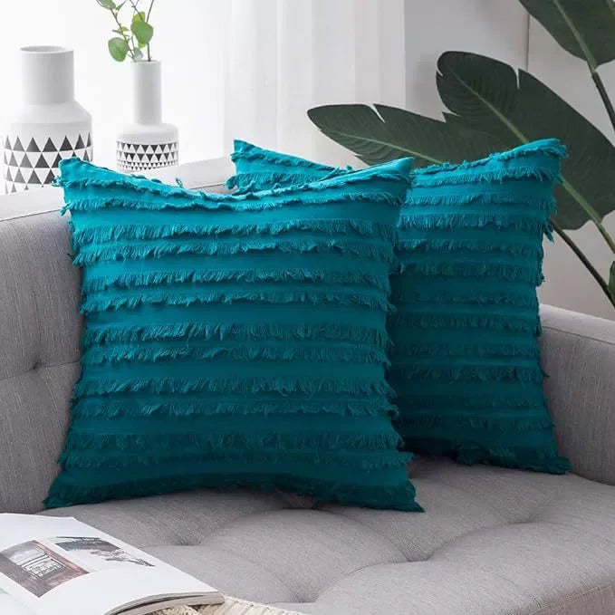 housses coussins boho chic beige franges opacité jacquard respectueux environnement non toxique moderne canapé