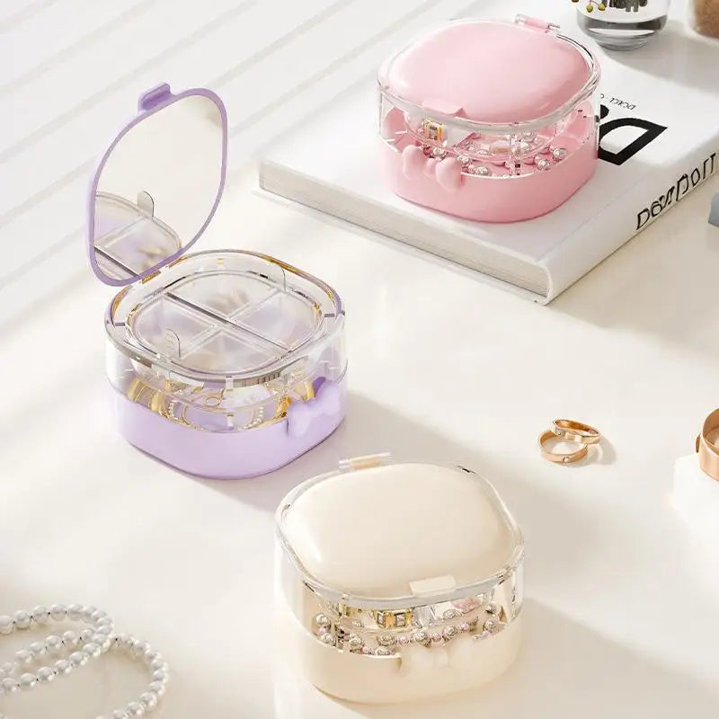 boîte bijoux moderne élégante violet clair rose pâle strass floral compartments poignée portable