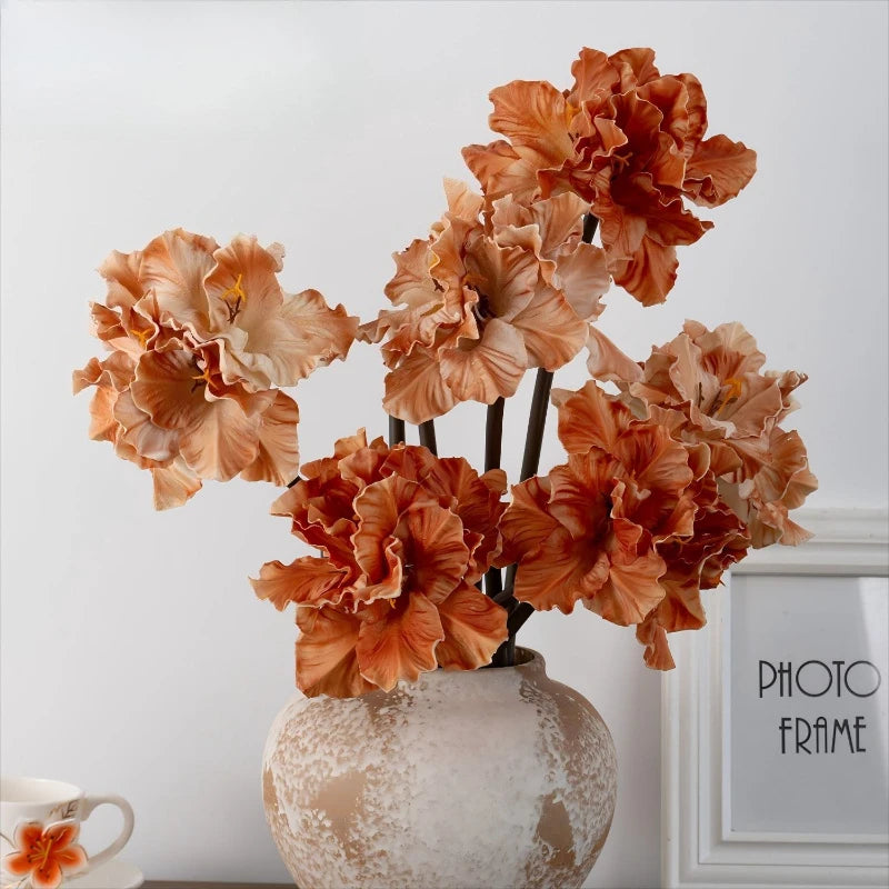 bouquet artificiel orange marron vert blanc rouge feuilles ondulées modernes décoration mariage anniversaireintérieur