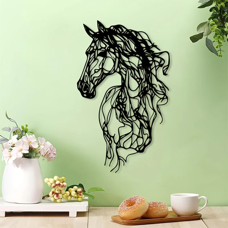sculpture murale métal cheval stylisé moderne opaque sans fixation visible 30cm 18cm