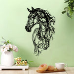 sculpture murale métal cheval stylisé moderne opaque sans fixation visible 30cm 18cm